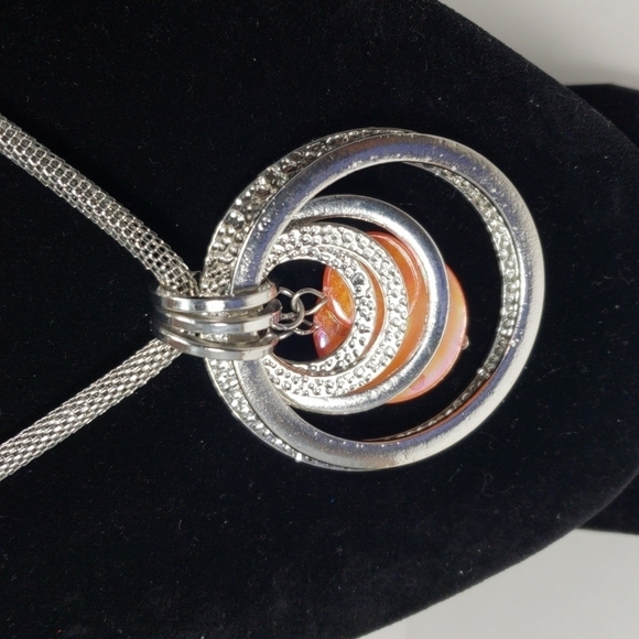 Silver Multi-Hoop & Disc Pendant Necklace  & Earrings - Women’s Fashion Jewelry - Picture 11 of 11